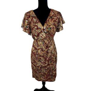 LAUREN RALPH LAUREN PAISLEY METALLIC SHIMMER SHINY JACQUARD KNEE LENGTH DRESS